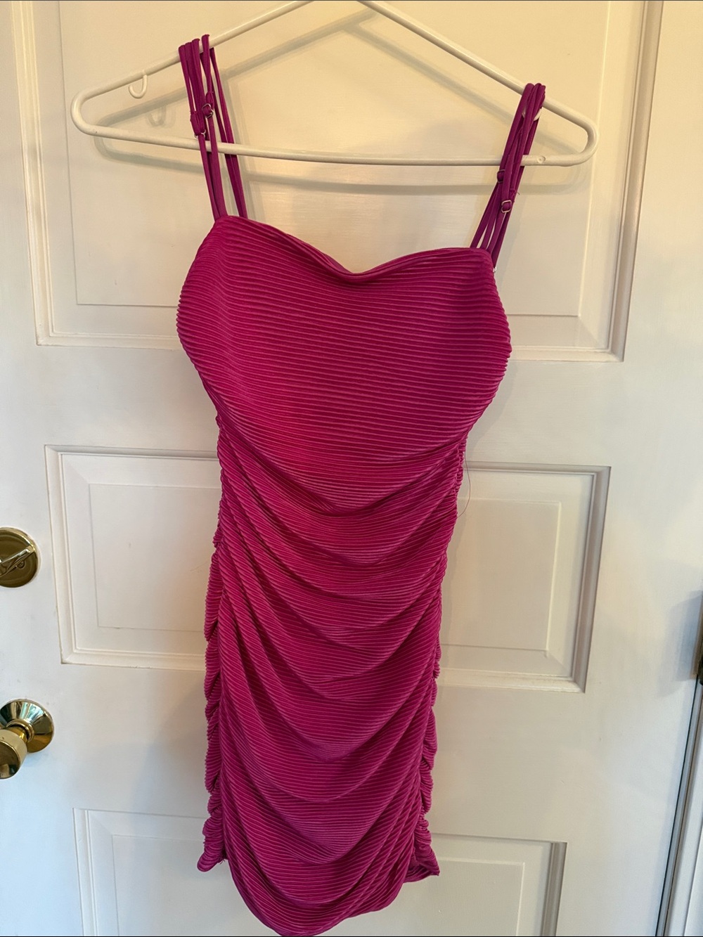 Fuchsia Ruched Bodycon Dress - Women- Lucy in the Sky, size small